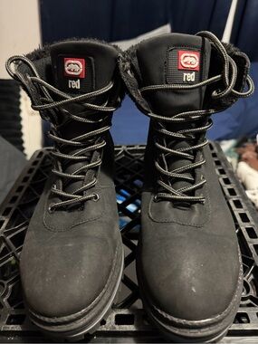 red Men's Black Lace-Up Insulated Utility Boots